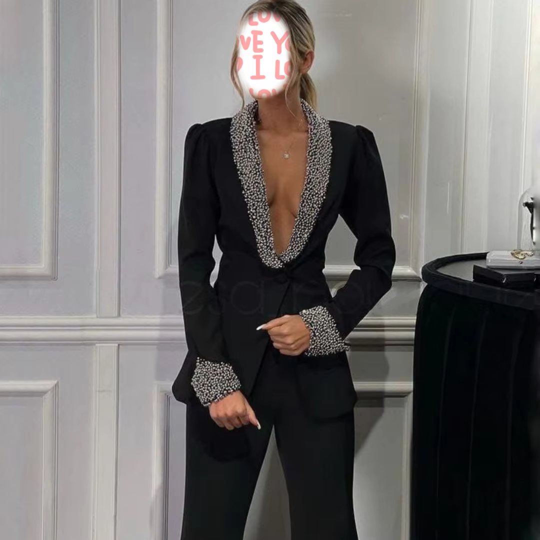 Terno feminino 2 peças preto único botão sólido para festa de casamento bussinss trabalho escritório conjunto diário blazer e calças
