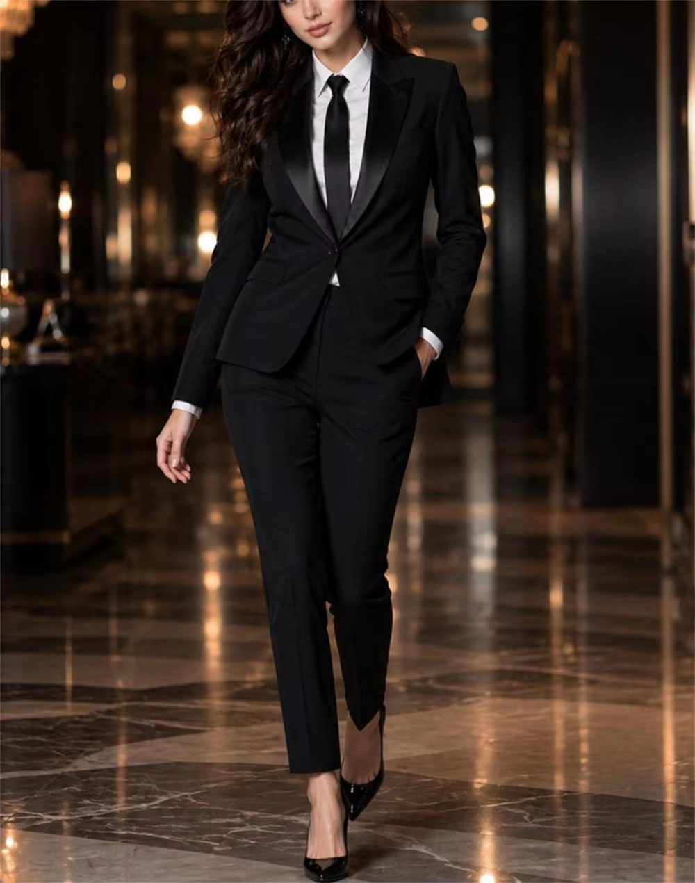 Novo Terno Feminino Preto Sob Medida Elegante Slim Fit Formal para Negócios e Escritório, Traje de Casamento (Blazer+Calça)
