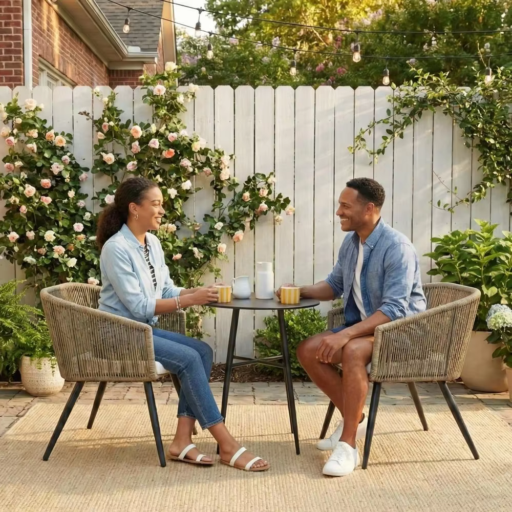 Set of 2 Patio Dining Chairs, Outdoor Seating for Backyard, Poolside, Balcony w Woven Wicker Design, 250lb Weight Capacity  -HOT
