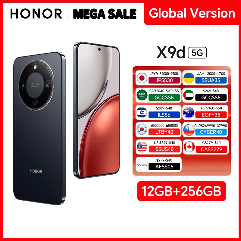 HONOR X9d Global Version 12GB+256GB 5G Smartphone 6.79'' 120Hz Screen 108MP AI Camera 8300mAh 66W Super Charging NFC OTA