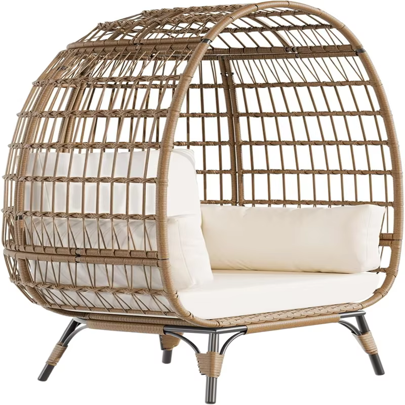 Oversized Egg Chair for Outdoor, Wicker Egg Chair with Cushions & Steel Frame, Rattan Patio Lounge Chairs for Patio, Backyard