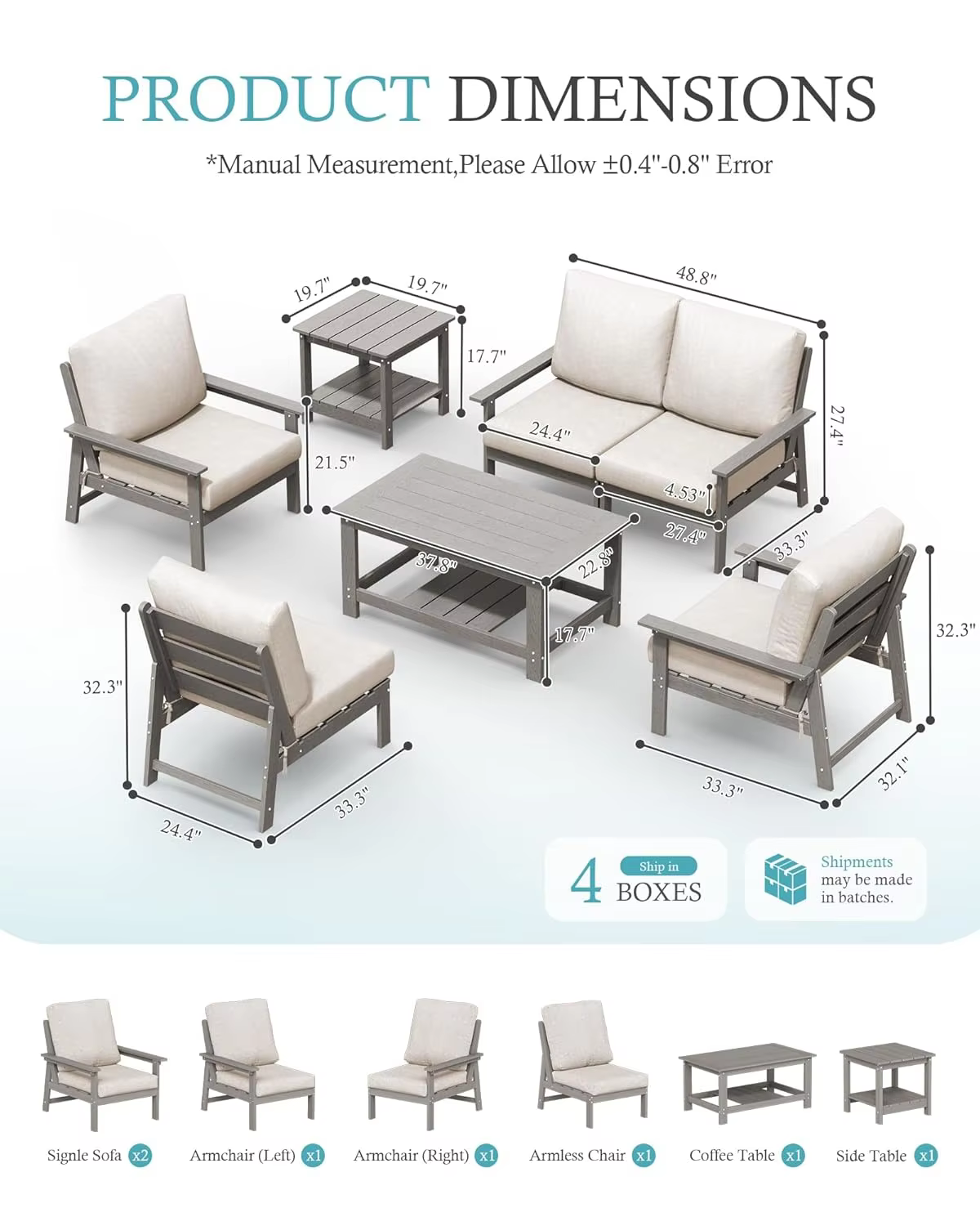 Customized 7 Pieces Durable Outdoor Seating Suite Stylish Sectional Conversation Sofa With Comfort Cushions