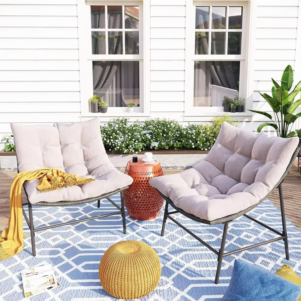 Outdoor Scoop Rattan Egg Lounge Chairs Patio Seating or 2, Comy Outdoor Aulco Rattan Papasan Patio Wicker Chair Set o 2 with Cus