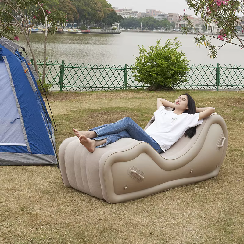 Portátil moderno inflável grande sofá-cama, sofá preguiçoso simples, cadeira deitada, Folding Lounge Chair com braço, mobiliário de jardim ao ar livre