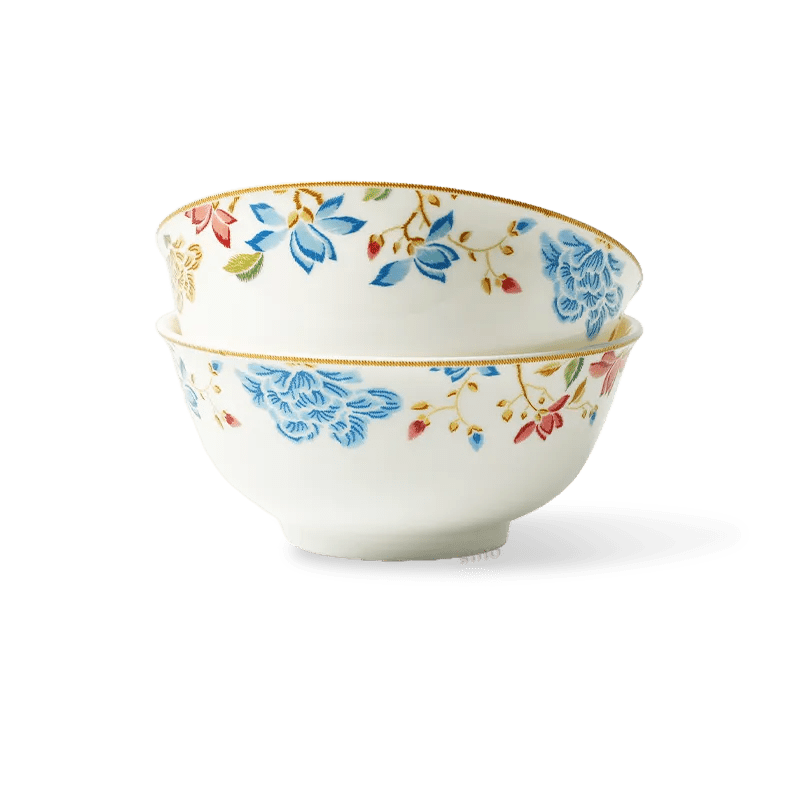 2 Pieces Chinoiserie Bone China Round Bowl – Floral Design