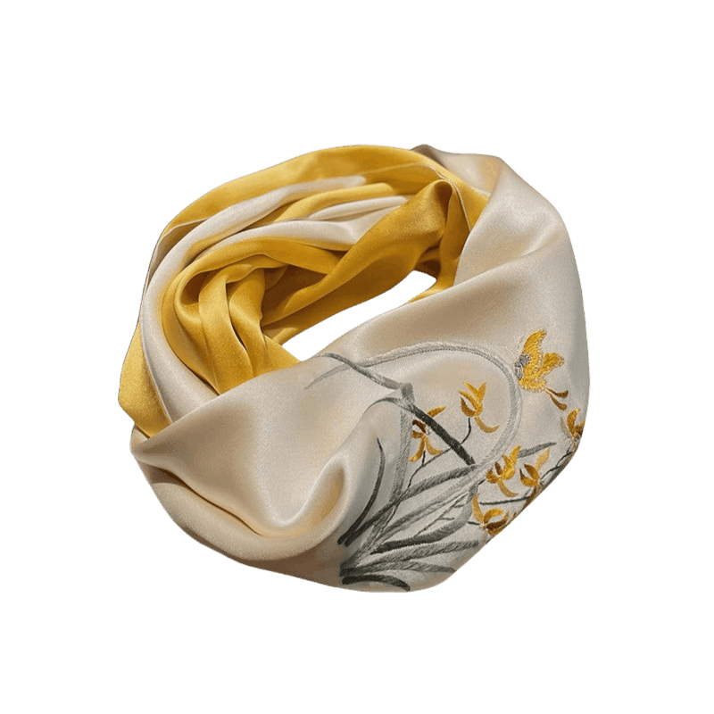 Hand Embroidered Suzhou 16 Momme Silk Scarf Luxury 155x35cm