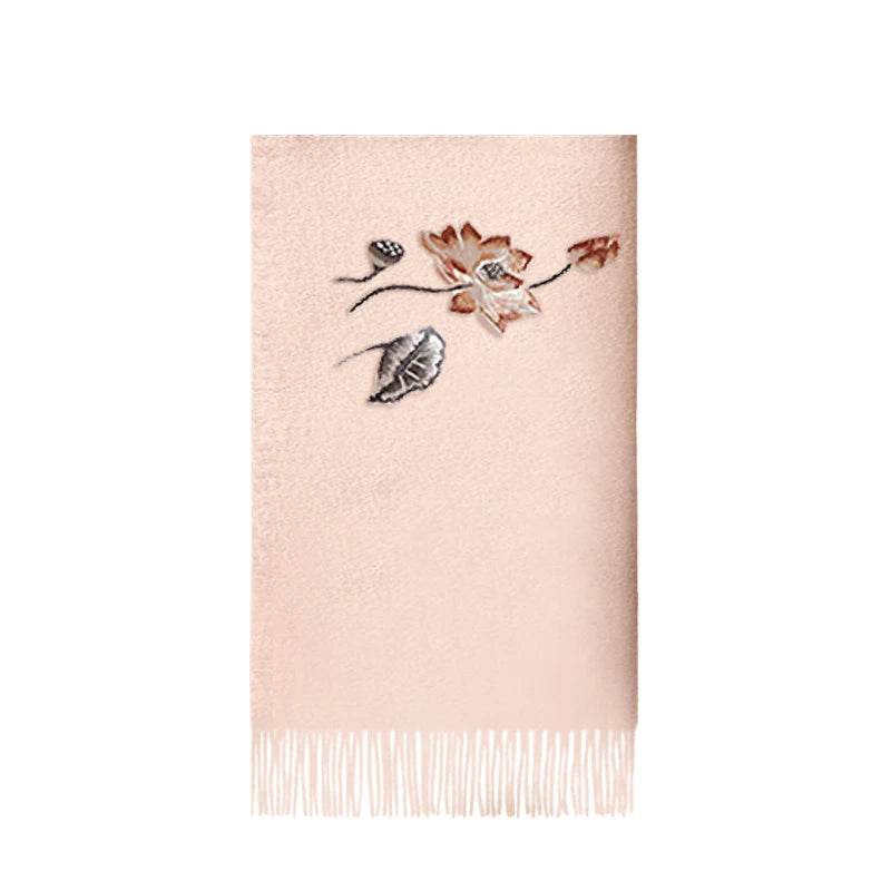 Embroidery Premium 100% Wool Scarf Shawl Lotus 180x30cm
