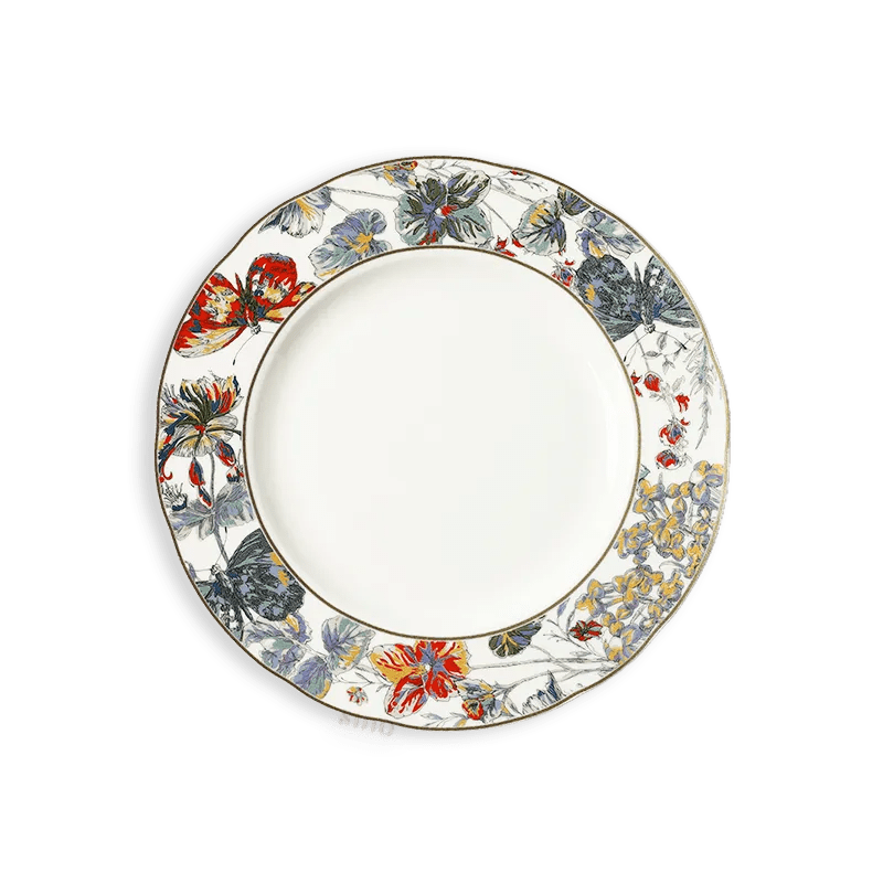 8.75’’ Chinoiserie Luxury Bone China Scalloped Dessert Plate – Butterfly & Floral Design