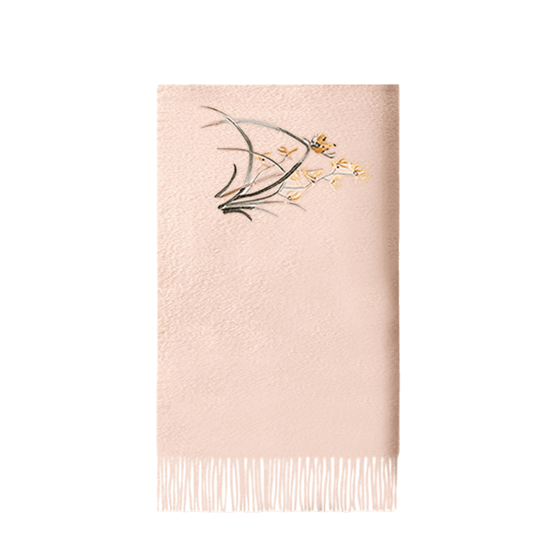Embroidery Premium 100% Wool Shawl Scarf Orchid 180x30cm