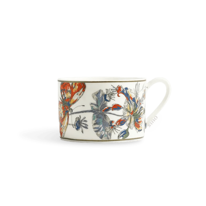Chinoiserie Luxury Bone China Straight-Sided Large Coffee Cup – Butterfly & Floral Motif