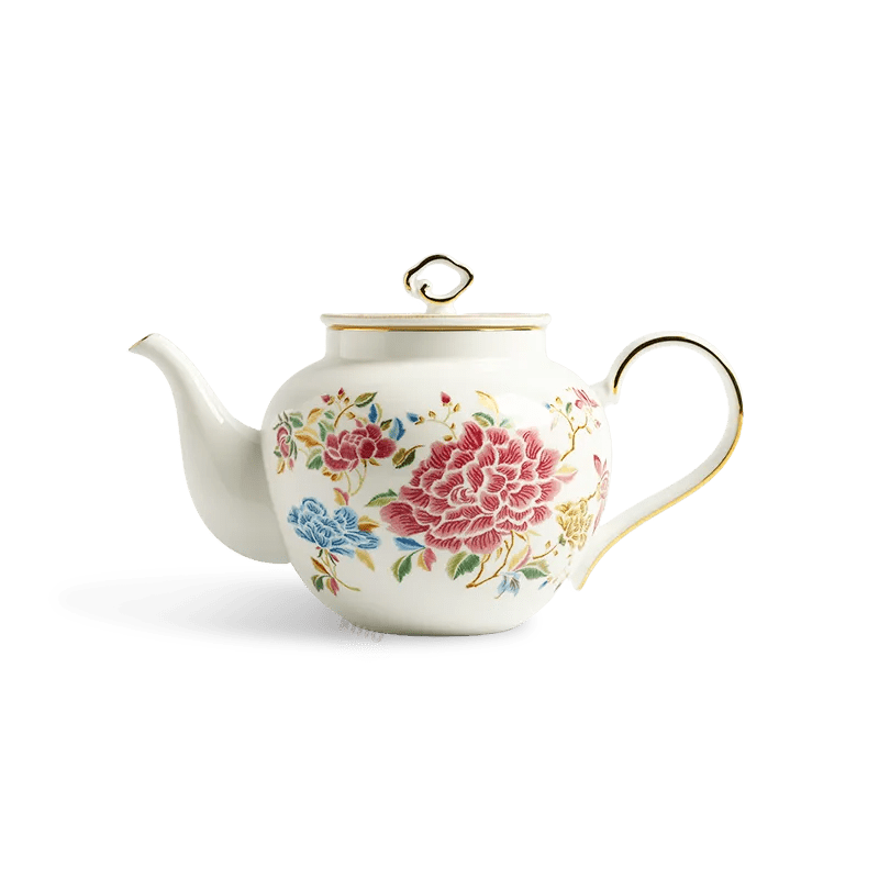 420ml Chinoiserie Bone China Button-Handle Teapot – Floral Design