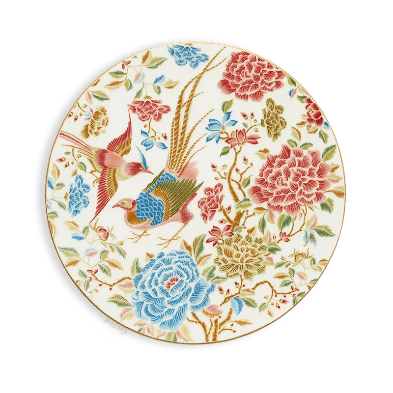 11’’ Chinoiserie Bone China Round Dinner Plate – Floral & Bird Design