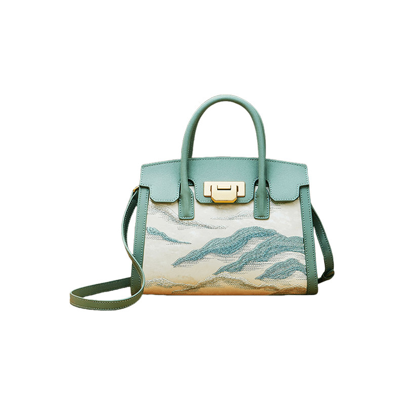 Embroidery Leather Handmade Silk Luxury Handbag Cloud Mountain
