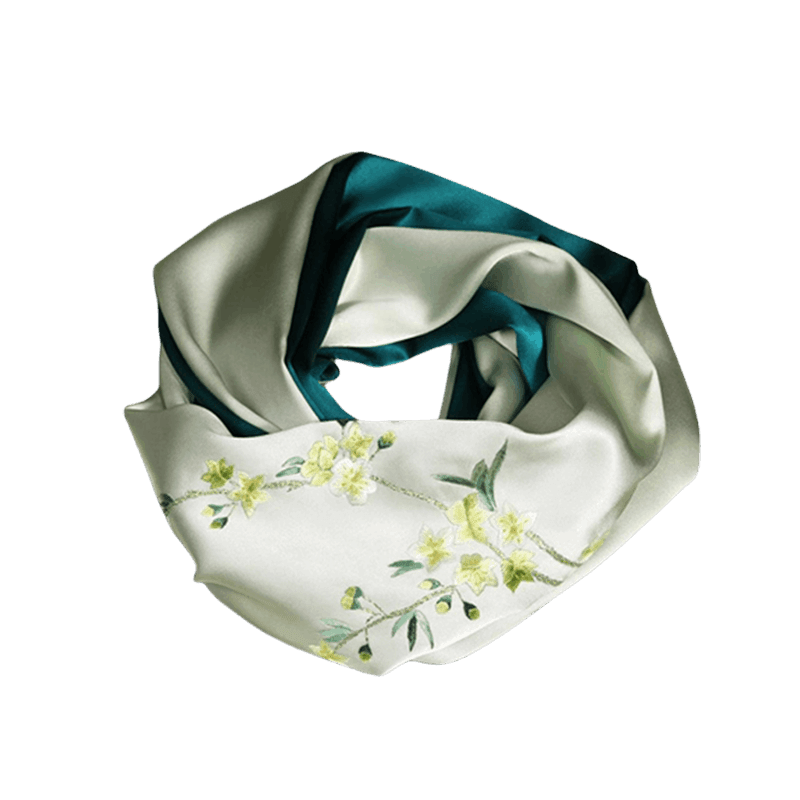 Handcrafted Embroidery Silk Scarf Luxurious 16 Momme Design 155x35cm