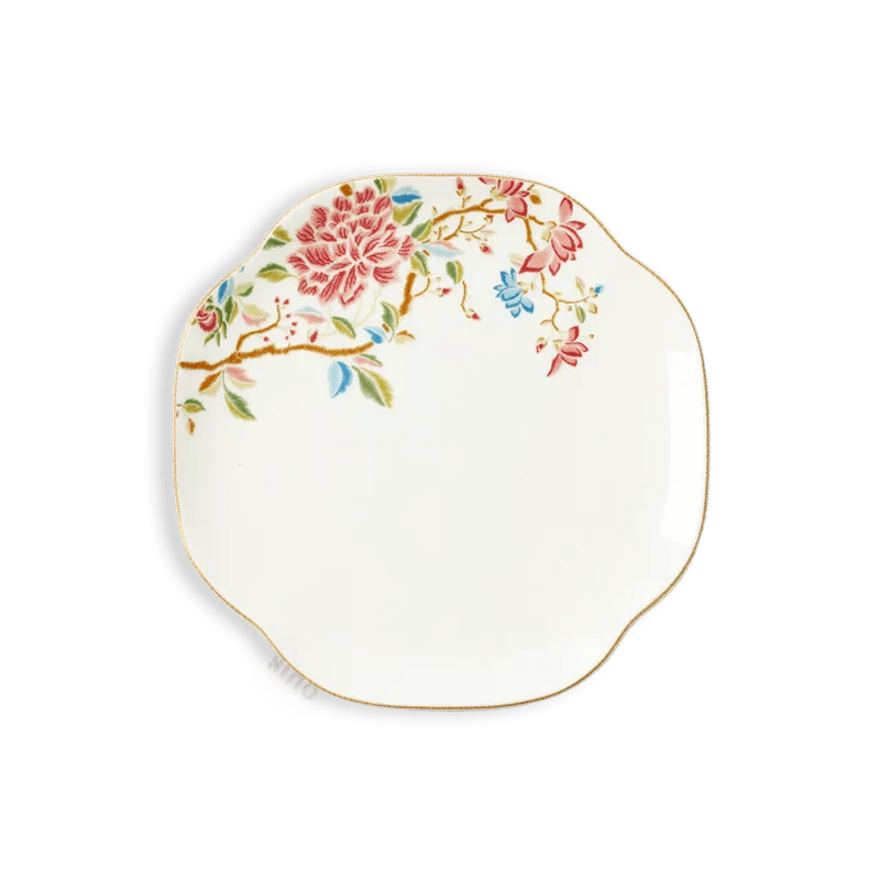 8’’ Chinoiserie Bone China Square Dinner Plate – Floral Design