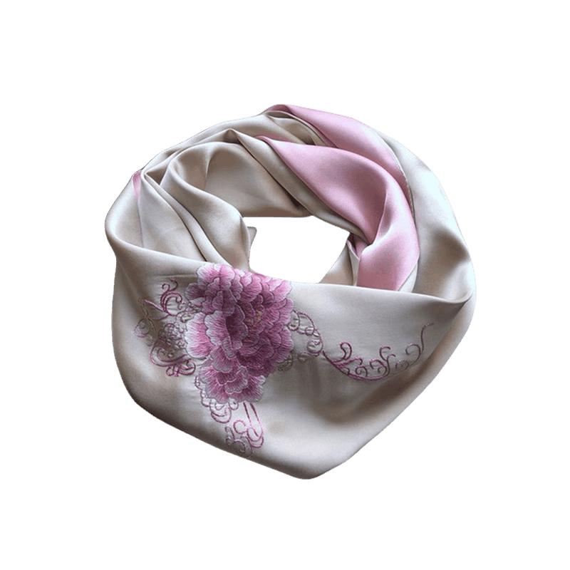 Handmade Su Embroidery 16 Momme Silk Scarf Peony 155x35cm
